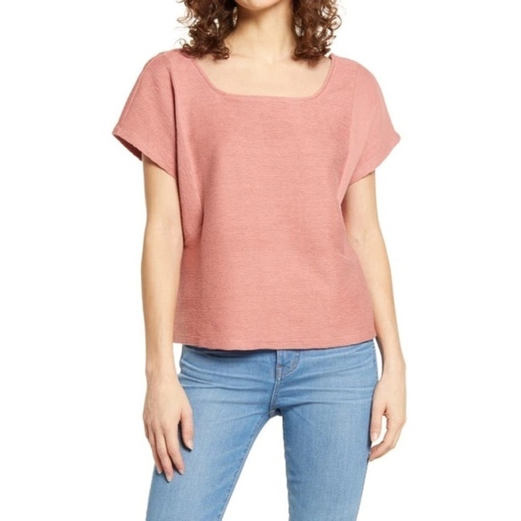 Madewell Top Ottoman Jacquard Square-Neck Textured Rose Dust M - Picture 1 of 10